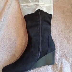 New Directions Brand Black Suede Wedge Heel Boots